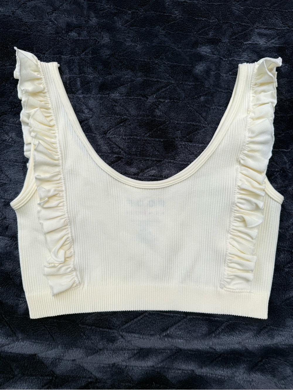 Poof! Ribbed Ruffle Scoop Crop Tank - Cream NWOT